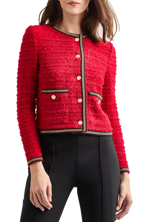Misook Double Chain Trim Eyelash Jacket In Rouge