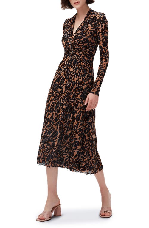 DVF Burton Abstract Print Long Sleeve Dress in Black Brown