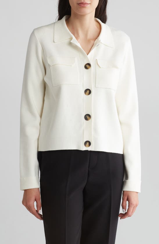 Shop T Tahari Collar Button Front Cardigan In Honest Ivory