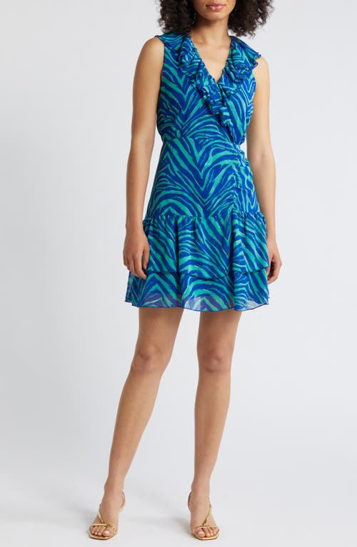 Sam Edelman Breazy Zebra Stripe Ruffle Minidress Cobalt/Green at Nordstrom,