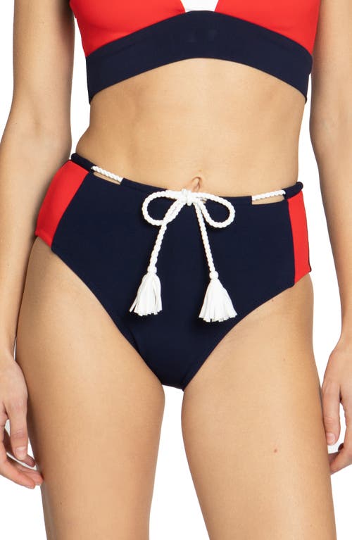 Robin Piccone Babe High Waist Bikini Bottoms Navy Combo at Nordstrom,