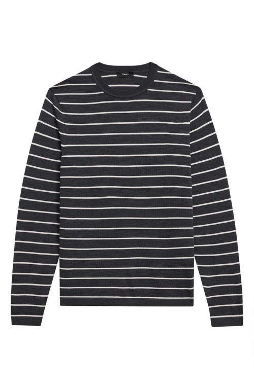 Shop Theory Stripe Long Sleeve Merino Wool T-shirt In Dark Grey Heather/new Ivory