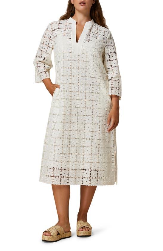 Shop Marina Rinaldi Peana Semisheer Cotton Lace Dress In Ivory
