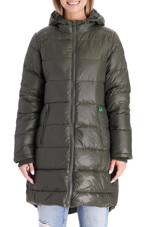 3-in-1 Waterproof Quilted Down & Feather Fill Maternity Puffer Coat in Khaki Green