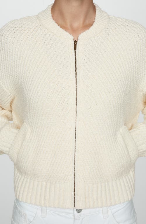 Shop Mango Zip-up Cardigan In Ecru