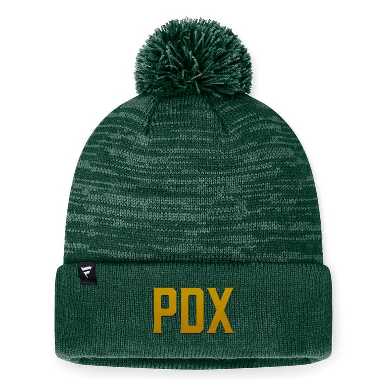 Shop Fanatics Branded Heather Green Portland Timbers Low Key Cuffed Knit Hat With Pom