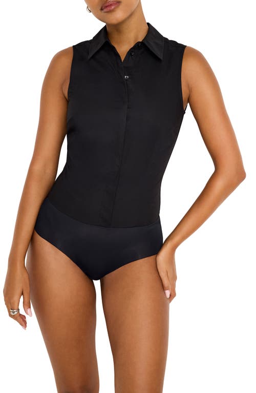 Shop Good American Cotton Poplin Sleeveless Bodysuit In Black001