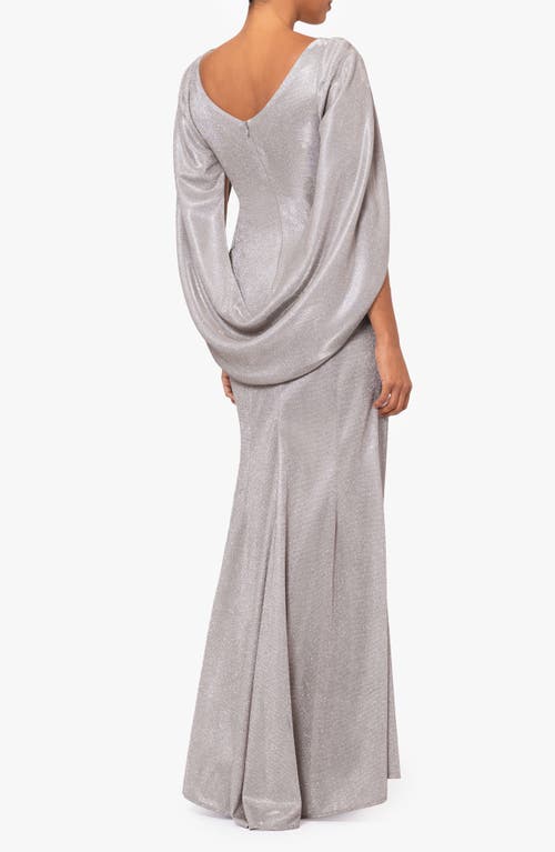 Shop Betsy & Adam Drape Metallic Gown In Taupe/silver