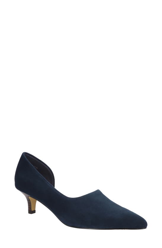 Bella Vita Quilla Kitten Heel Half D'orsay Pump In Navy Suede Leather