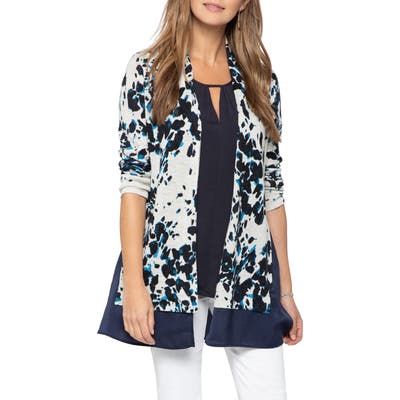 Nic+Zoe Positive Outlook Chiffon Trim Cardigan, Blue