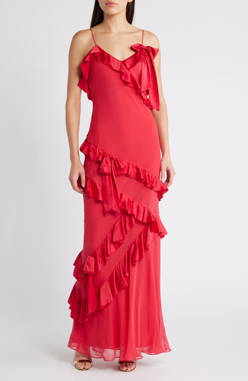 Shop Loveshackfancy Rialto Ruffle Silk Dress In Red