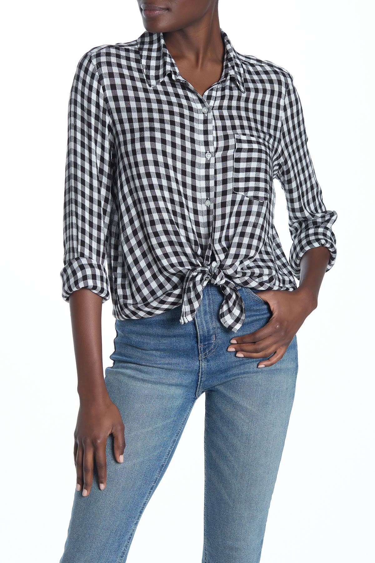 gingham tie front shirt