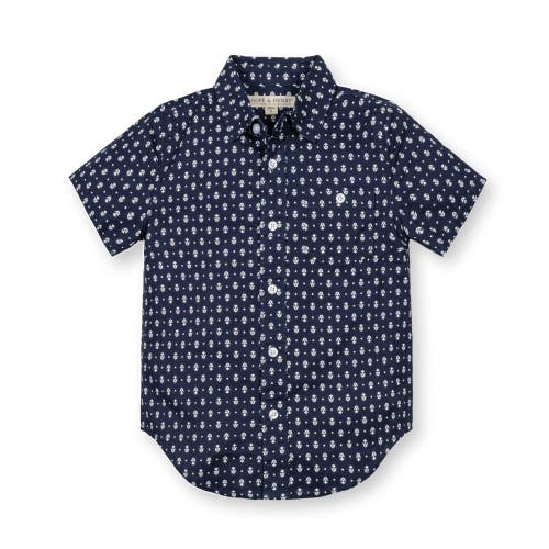 Shop Hope & Henry Boys' Linen Short Sleeve Button Down Shirt, Kids In Navy Riviera Print