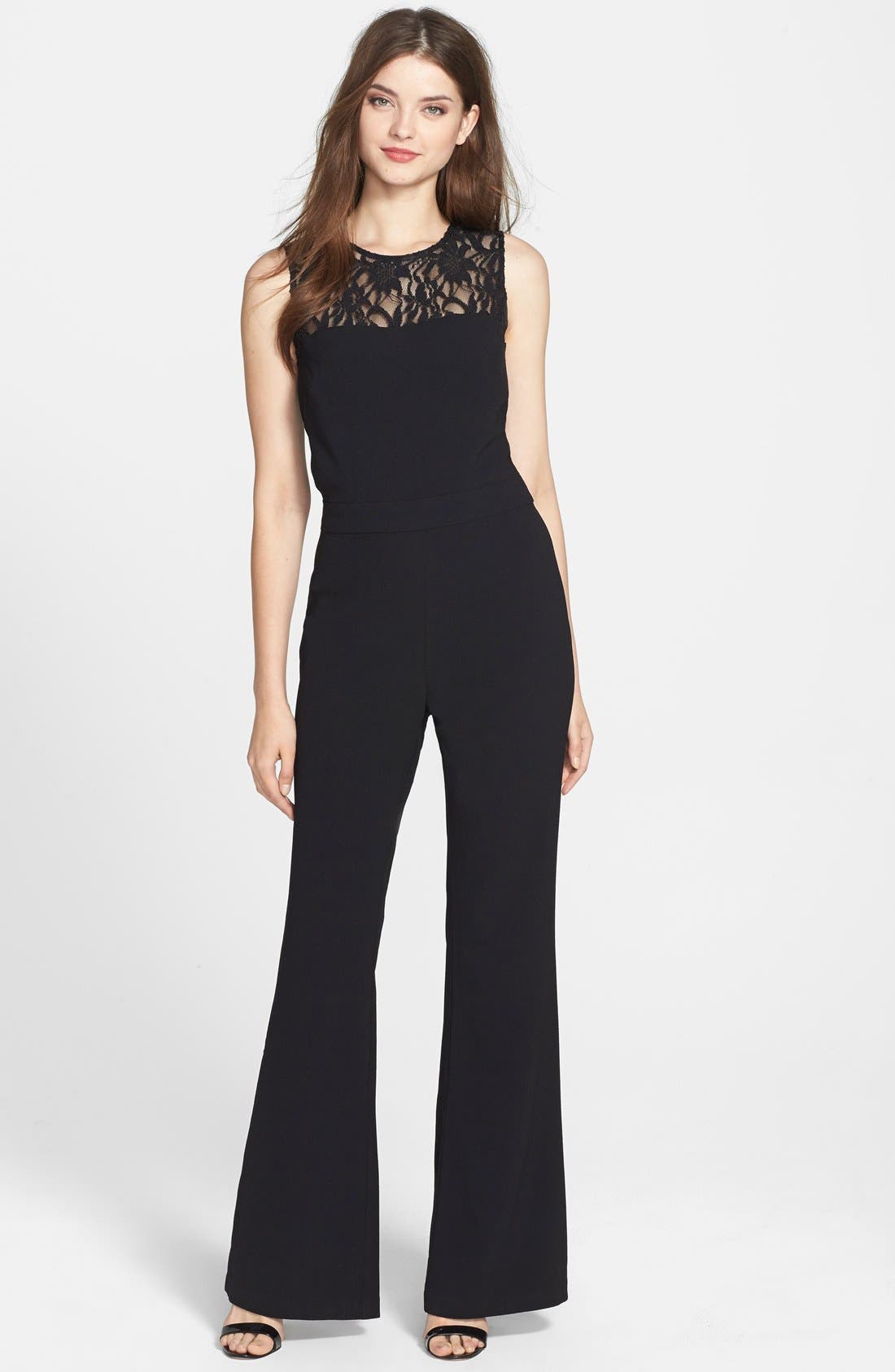 Taylor Dresses Lace Yoke Crepe Wide Leg Jumpsuit Nordstrom