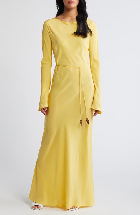 Bellini Long Sleeve Silk Crepe Maxi Dress