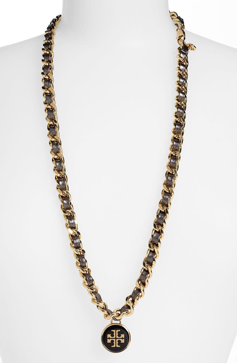 Tory Burch Long Leather Woven Chain Necklace | Nordstrom