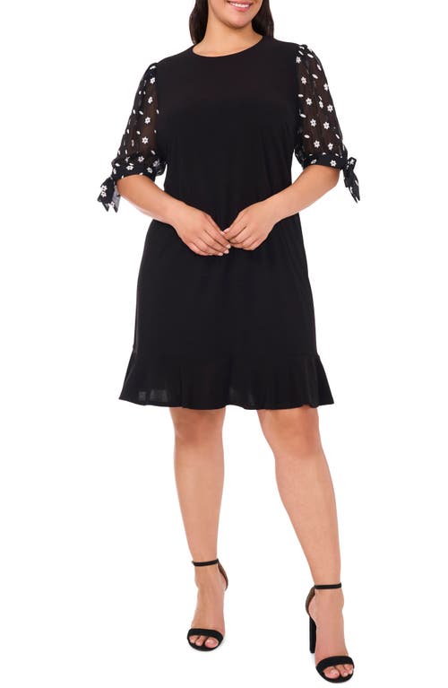 CeCe Mixed Media A-Line Dress in Rich Black at Nordstrom, Size 1X
