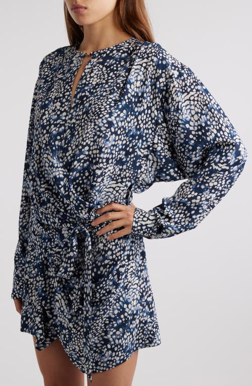 Shop Isabel Marant Habla Floral Asymmetric Long Sleeve Stretch Silk Wrap Dress In Midnight/white