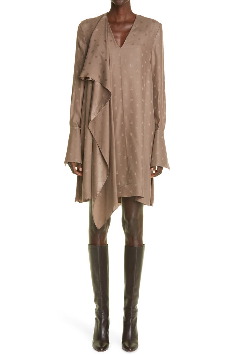 FENDI Karligraphy Asymmetic Panel Crêpe de Chine Dress, Main, color, TABOO