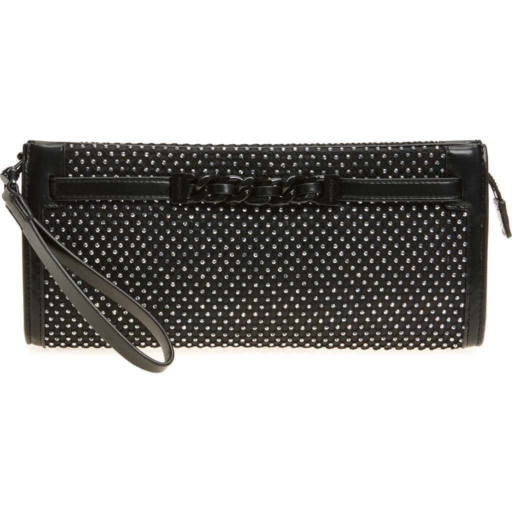 Rebecca Minkoff Curb Link Crystal Wristlet Clutch In Black