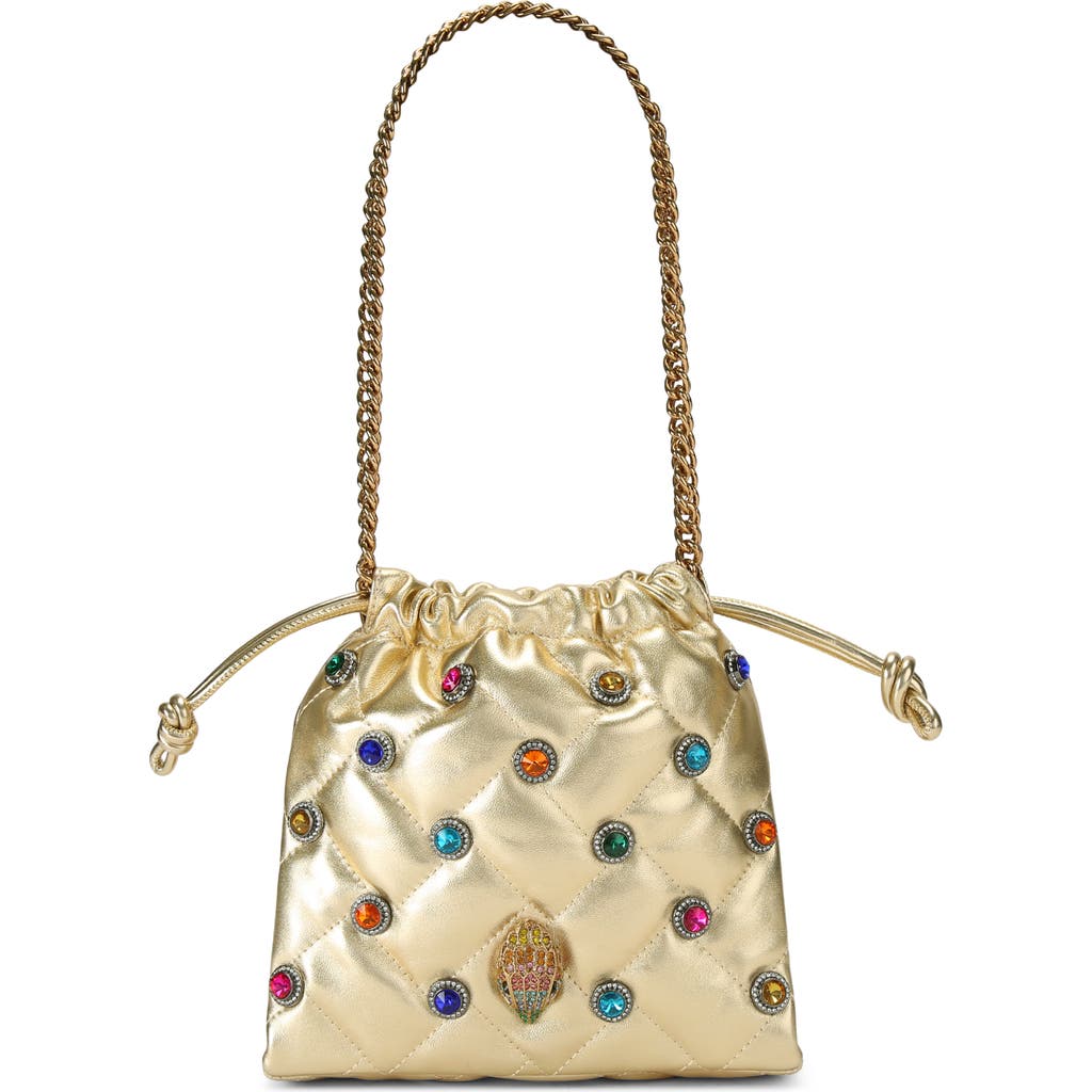 Kurt Geiger London Small Kensington Embellished Quilted Leather Drawstring Crossbody Bag In Gold