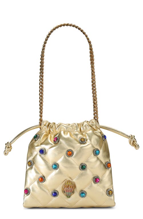 Small Kensington Embellished Quilted Leather Drawstring Crossbody Bag in Gold