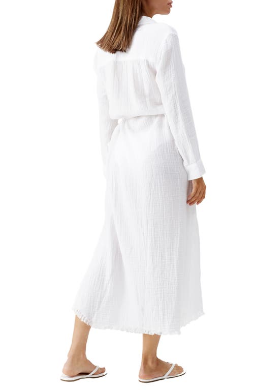 Shop Melissa Odabash Margot Long Sleeve Cotton Cover-up Shirtdress In White