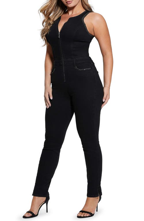 Conchita Zip-Up Denim Jumpsuit in Black