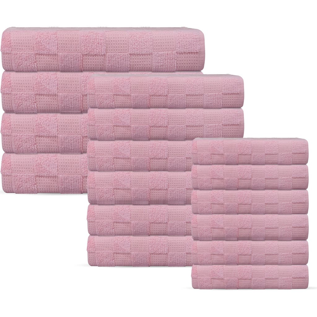 Brooks Brothers Waffle Terry 16-piece Turkish Cotton Towel Set In Blush