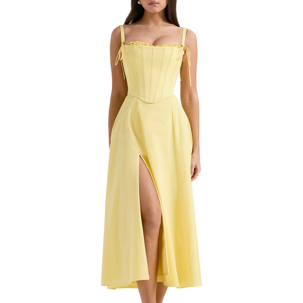 House Of Cb Clarabelle Corset Bodice Pima Cotton Blend Cocktail Dress In Yellow