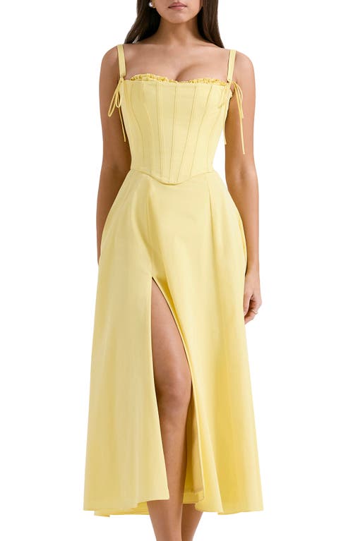 HOUSE OF CB Clarabelle Corset Bodice Pima Cotton Blend Cocktail Dress Light Yellow at Nordstrom,