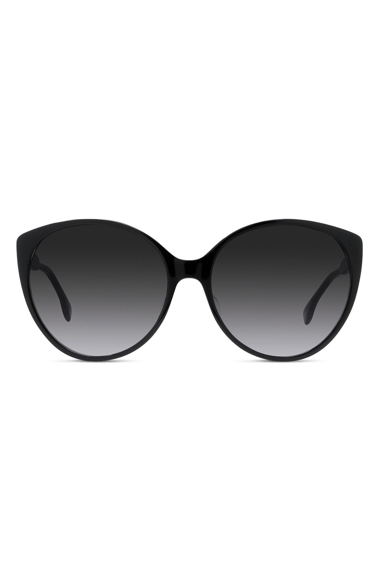 Fendi Fine 59mm Cat Eye Sunglasses in Shiny Black /Gradient Smoke at Nordstrom