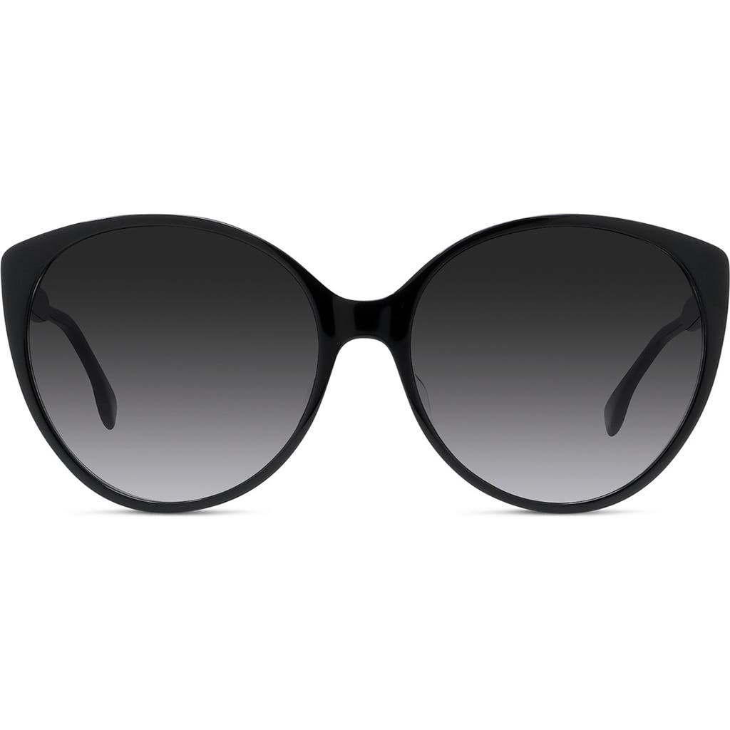 Fendi The  Fine 59mm Round Sunglasses In Shiny Black/gradient Smoke