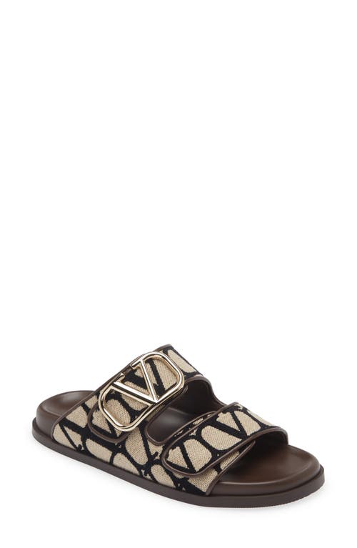 Shop Valentino Garavani Vlogo Toile Iconographe Slide Sandal In Natural/brown