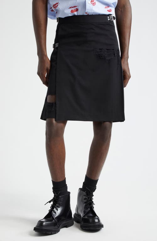 Takahiromiyashita The Soloist Takahiromiyashita Thesoloist. Pleated Ripped Wool Wrap Skirt In Black