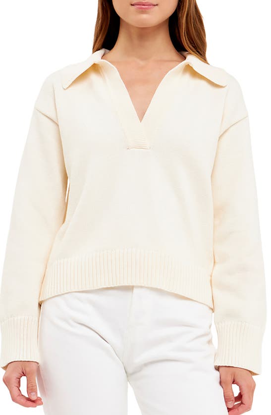 English Factory Johnny Collar Sweater In Ivory