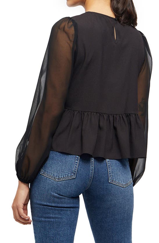 Shop French Connection Light Long Sleeve Crepe Georgette Peplum Blouse In 01-black