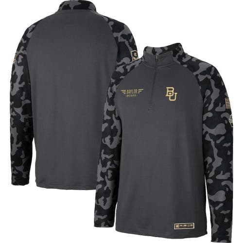 Men's Colosseum Charcoal Baylor Bears OHT Military Appreciation Long Range Raglan Quarter-Zip Jacket
