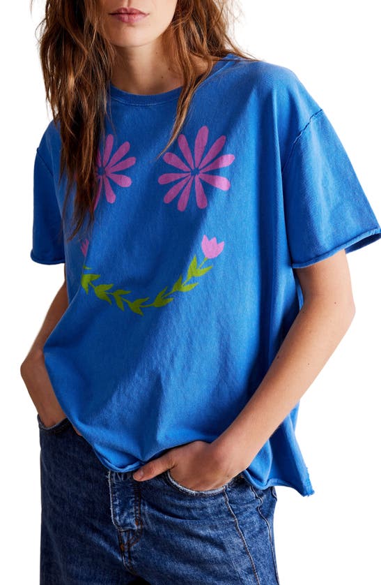 Shop Free People Sunshine Smiles Oversize Cotton Graphic T-shirt In Blue Combo