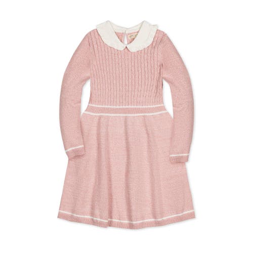 Hope & Henry Babies'  Girls' Organic Peter Pan Collar Sweater Dress, Toddler In Pale Pink Marl Cable