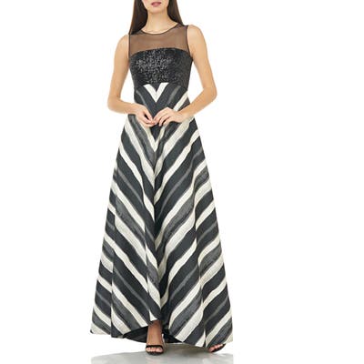 Carmen Marc Valvo Infusion Sequin & Stripe Ballgown, Black