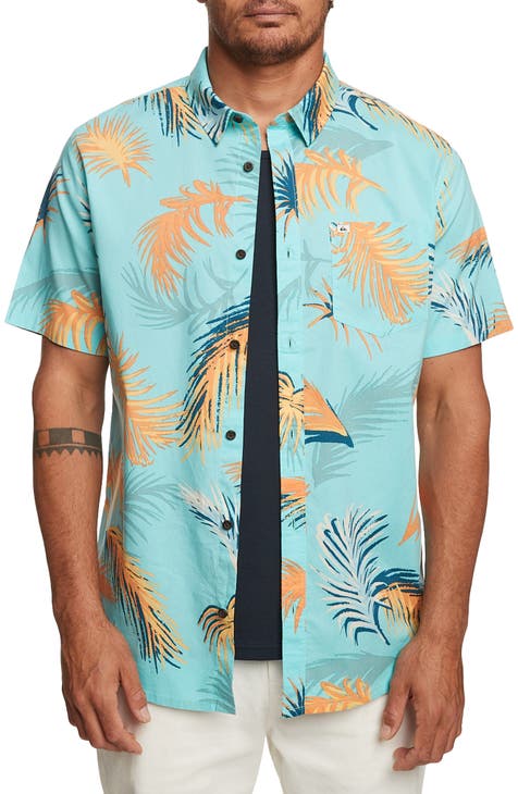 Tropical Glitch Short Sleeve Organic Cotton Button-Up Shirt