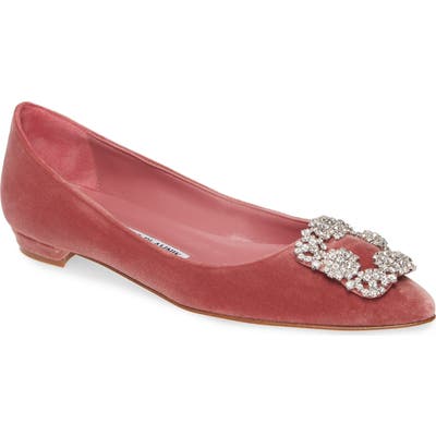 Manolo Blahnik Hangisi Pointy Toe Flat, Pink