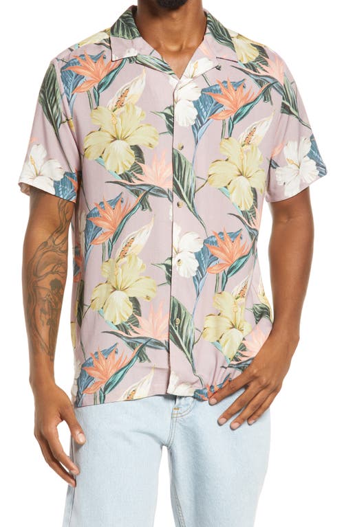 Topman Tropical Floral Print Short Sleeve Button-Up Shirt in Pink