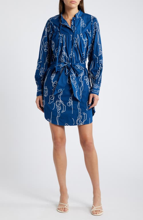 Shop Ciebon Amelie Embroidered Long Sleeve Shirtdress In Navy/white