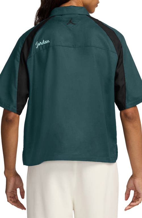 Shop Jordan Embroidered Short Sleeve Workwear Button-up Shirt In Oxidized Green/black