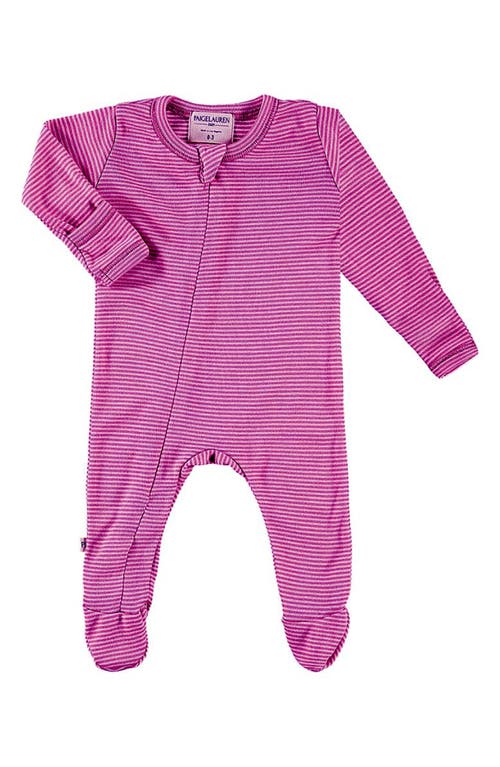 PAIGELAUREN Stripe Marble Rib Supima Cotton Blend Footie Magenta at Nordstrom,