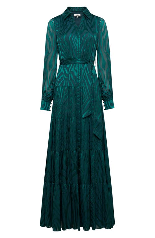 Shop Dvf Downing Zebra Stripe Jacquard Long Sleeve Chiffon Maxi Dress In Zebra Indian Green Lg