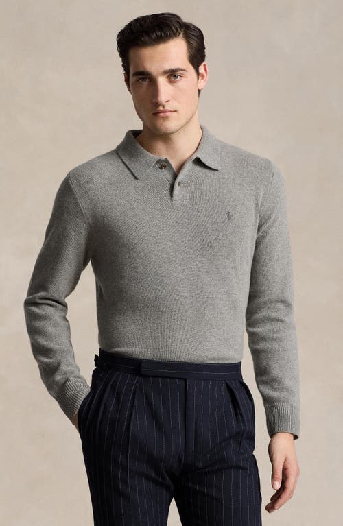 Shop Polo Ralph Lauren Embroidered Logo Wool & Cashmere Polo Sweater In Fawn Grey Heather