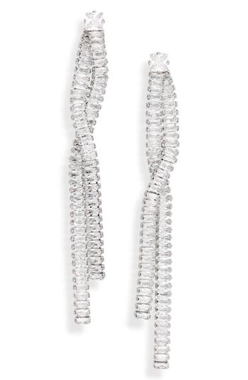 Nordstrom Rack Cz Baguette Linear Twist Earrings In Clear- Rhodium